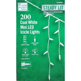 Home Accents Holiday 200 Ct Cool White Steady Lit Mini LED Icicle Lights 17.5 Ft