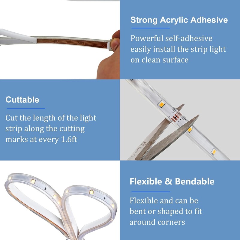 50Ft Solar Strip Lights Outdoor, Waterproof LED Light Strip Auto