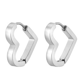 Flongo Creole Gold Earrings Unisex: Heart Star Rectangular Stainless Steel Chunky Small Huggie Hoop Earrings Geometric Earrings Hypoallergenic Stud Earrings for Men Women Silver Black, Stainless Steel