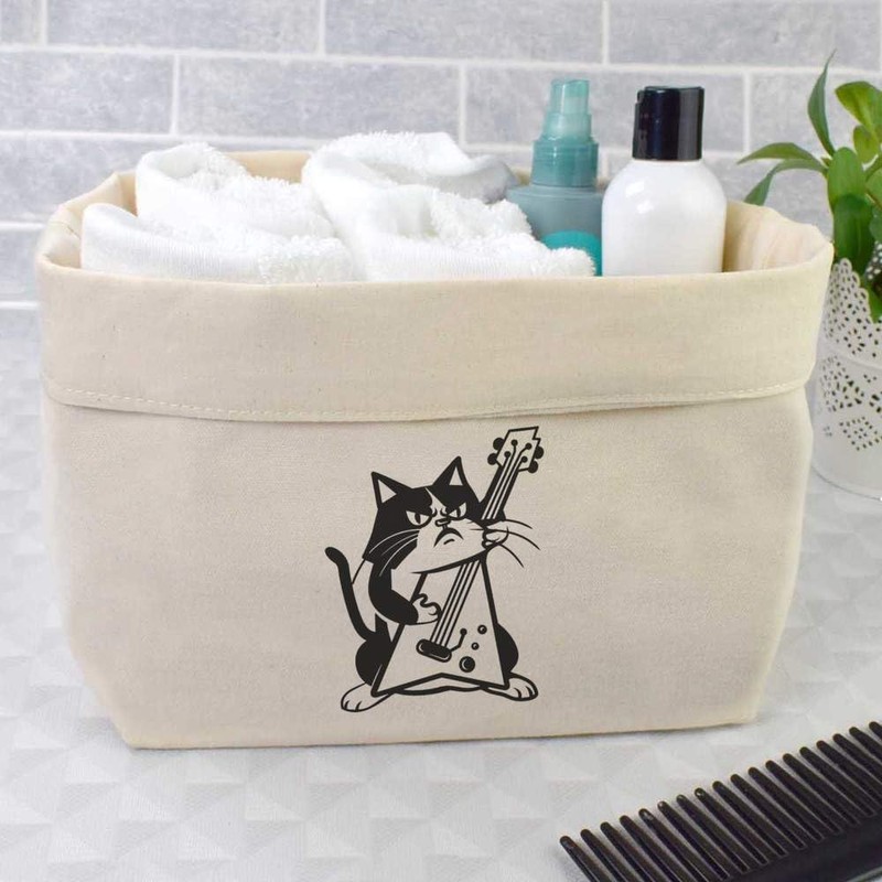 Large 'Mad Cat Playing Electric Guitar' Canvas Organiser/Storage Bag (OR00033603)
