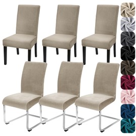 Alishomtll Dining Room Chair Covers Set of 6, High Stretch Velvet Chair Covers for Dining Chairs, Elastic Removable Washable Chair Slipcovers Chair Protector for Hotel Ceremony (Champagne, 6pcs)