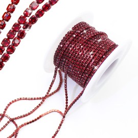 PEARLY JUN 10 Yards Red Rhinestone Chain Siam Rhinestone Trim Crystal Artificial Stone Trim Cup Chain SS6 2mm Color Plated Cup Stitch Costume Decoration