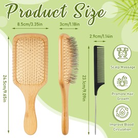 Tessco for you Bamboo Hair Brush with Steel Bristles and Detangle Rat Tail Comb Set, No Static Wooden Paddle Hairbrush Engraving DIY Gift for Women Men Homeless Hair Smoothing Scalp Massage