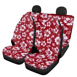 Dreaweet Hawaiian Seat Covers for Cars Red Hibiscus Flower Front & Rear Seat Cover 4 Packs Full Set Auto Accessories Vehicle Bucket Seat Protectors Breathable Car Mats Cover Universal Fit