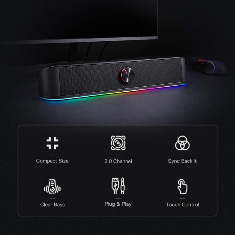 Redragon GS560 RGB Desktop Soundbar, 2.0 Channel Computer Speaker with