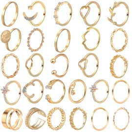 Defrsk 25 Pcs Knuckle Rings for Women Stackable Rings Set Girls Bohemian Retro Vintage Joint Finger Rings Hollow Jewelry Gifts (Gold-C 25PCS)
