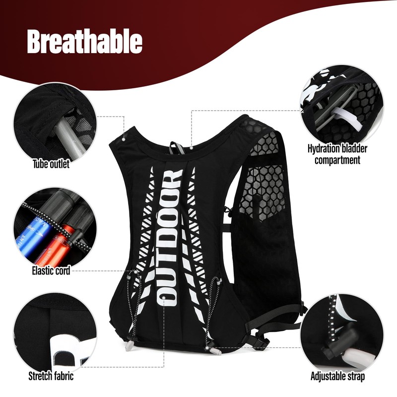 Fiohiros Running Vest, Lightweight Hydration Pack, Breathable Running Vest Women/Men,
