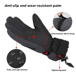 QKURT Ski Mittens, Winter Snowboard Mittens Gloves Waterproof Snow Gloves Leather Mittens for Outdoor Activitives 6~14 Years Old Kids