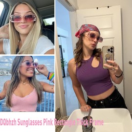 DQbhzh Sunglasses Women Men Sunglasses Womens Polarized Vintage Retro Round Square Trendy Y2K Rectangle Shades UV Protection, Pink/Gradient Grey Pink, One Size