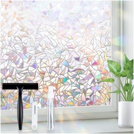 rabbitgoo Window Privacy Film Stained Glass Rainbow 3D Prism Decorative Iridescent Window Sticker Static Cling Suncatcher UV Protection for Home Heat Control, 35.4" x 157.5"