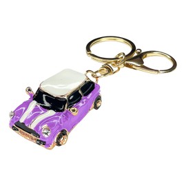 beypovk for Mini Cooper Keychain, Creative 3D Car Model Rhinestone Key Fob Cover Keyring, Universal Cute Key Chain with Ring for Men Women, Car Accessories (Purple)