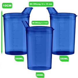 Sippy Cup with Lid 250 ml Blue Sippy Cup Seniors Set of 3 Cups with 3 Lids (2 x with Opening 12 x 10 mm and 1 x with Opening 4 x 4 mm) Drinking Cup with Lid Baby Drinking Cup