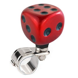 Arenbel Car Power Steering Wheel Dice Style Steering Wheel Assist Grip Knob Fit Most Cars Truck Tractor SUV Boat, Red Black