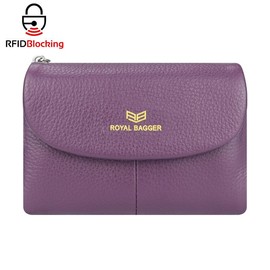 Royal Bagger RFID Blocking Women's Short Wallet Genuine Leather Multi-card Slots Card Holder Trifold Purse Magnetic Opening 2063:_Purple