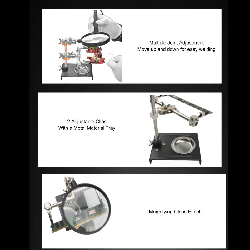 6X Magnifier with Auxiliary Clip Magnifying Glass Holder Third Hand