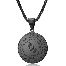 YaumaTea Amen Praying Hands Coin-Shape Pendant Necklace for Men & Women, Amen (Stainless Steel), Stainless Steel, No Gemstone,