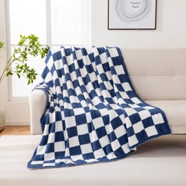 YIRUIO Throw Blanket Checkered Chessboard Fluffy Fuzzy Warmer Comfort Reversible Super Soft Cozy Decor for Home Bed Couch Sofa Room (Bluey, 60'' X 80'')