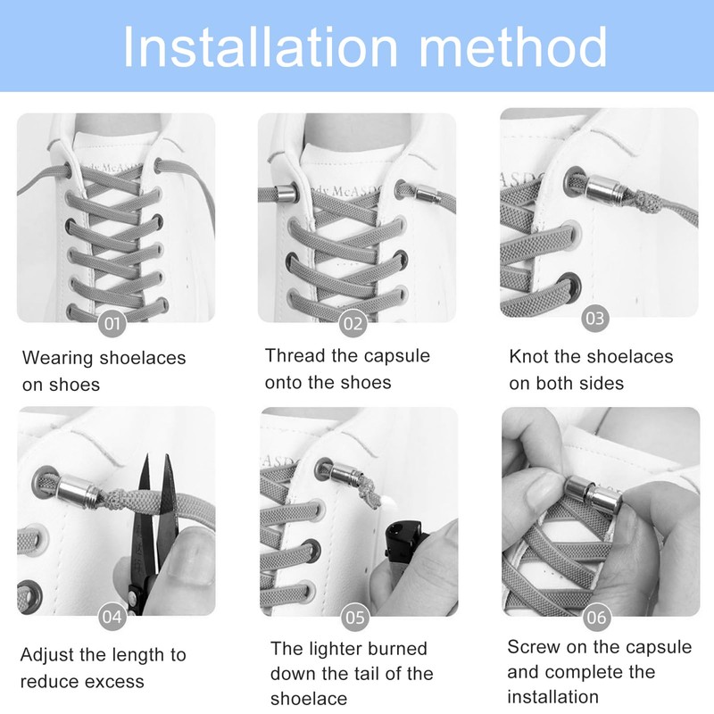 Gentpovth 6 Pairs Elastic Shoelaces, Black / White / Grey