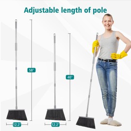 4 Pack Outdoor Broom, 58" Long Handle Heavy Duty Broom, Angle Broom for Floors，Commercial & Industrial Broom for Sweeping Indoor, Garage, Kitchen