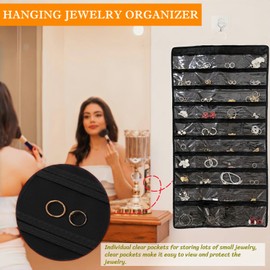 BLIRITEL Hanging Jewelry Organizer, Double Sided & Rotatable Earring Holder Organizer, 80 Pocket Organizer for Holding Jewelries Earrings Necklace Bracelet Ring Accessory Display Storage Bag (Black)