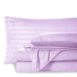 Mocassi Twin XL Stripe Sheet Set - Luxury Hotel 1800 Premier Bedding Sheets & Pillowcases - Ultra Soft Breathable & Cooling Bed Sheets - Wrinkle Resistant - 4 Piece Set - Twin XL, Lilac