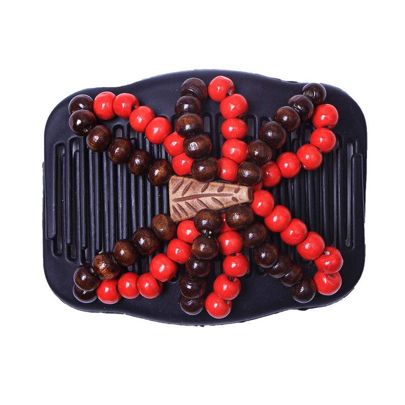 LOVEF 3 Pcs Women Magic Hair Combs Wood Beaded Stretch