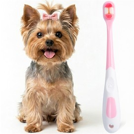 MoonyMars Small Dog Toothbrush, Puppy & Cat Tooth Brushing Kit, Ultra Soft Head Teeth Brush for Kitten & Tiny to Medium Pet, Doggy Toothbrushes Deep Dental Clean, 1 PCS, Pink