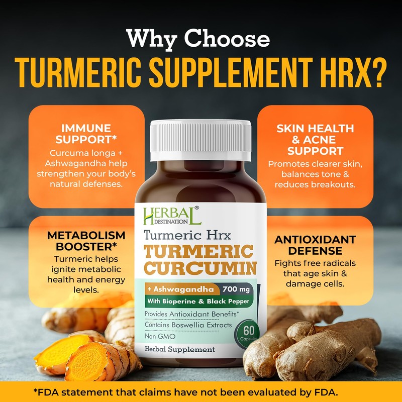 Herbal Destination Turmeric Supplement Hrx- Immune Supplement, Metabolism Booster Joint