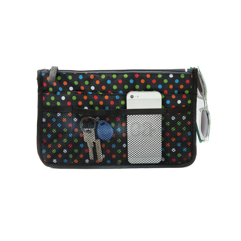 Periea Chelsy Handbag Organiser Insert (Black with Multi-Coloured Polka-dots, Large)