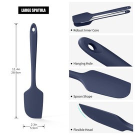 600°F Heat Resistant Silicone Spatula, Doosu High Temp Flexible Kitchen Rubber Bowl Scrapers Food Grade Seamless Baking Supplies Scratch-Proof for Scraping Non-Stick Pans (Navy Blue, 11.4in)
