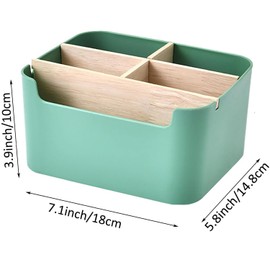 VICDUEKG Desk Organiser, 5 Compartments Bamboo Office Organiser with Pen Holder, Storage Box, Desk Organiser for Pens, Cosmetics, Sticky Notes (Green)