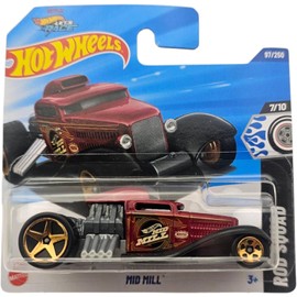 Hot Wheels Mid Mill, Rod Squad Series, Metallic Red Custom Hot Rod, 7/10, Diecast Car Model