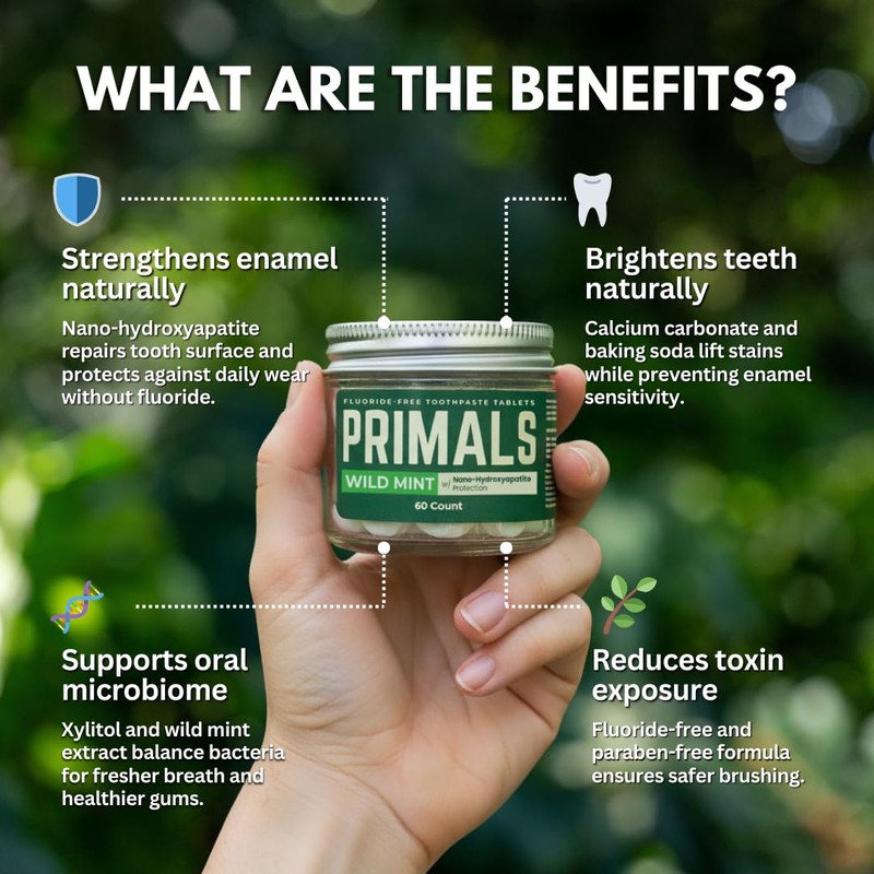 PRIMALS Fluoride-Free Toothpaste Tablets - Nano Hydroxyapatite - Zero Artificial