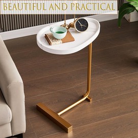 YIYUESHIJIU Oval c Side Table,C Shaped Side Table, Small Side Table, Couch Tables That Slide Under, Coffee Table, Wood Side Table for Bedroom, end Tables Living Room (White)