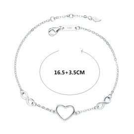 Epoch World 925 Sterling Silver Bracelet Infinity Bracelet Silver Bracelets Infinity Heart Bracelet Adjustable Charm Bracelet Infinity Sign Bracelet for Women Girls, Sterling Silver