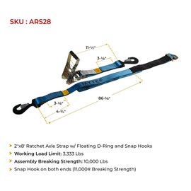 Mytee Products (4 Pack) 2" x 8' Tie Down Ratchet Axle Straps with Snap Hooks, D-Ring and Protective Sleeve, 10,000LBS Capacity - Race Car Trailer Car Hauler Towing