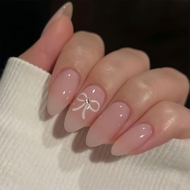 Short Press on Nails Nude Pink Glitter Square Fake Nails, Chrome Pink Acrylic Nails, Shiny Glossy Gel False Nails Kits Salon Quality Stick Glue on Nails Tip 24 Pcs
