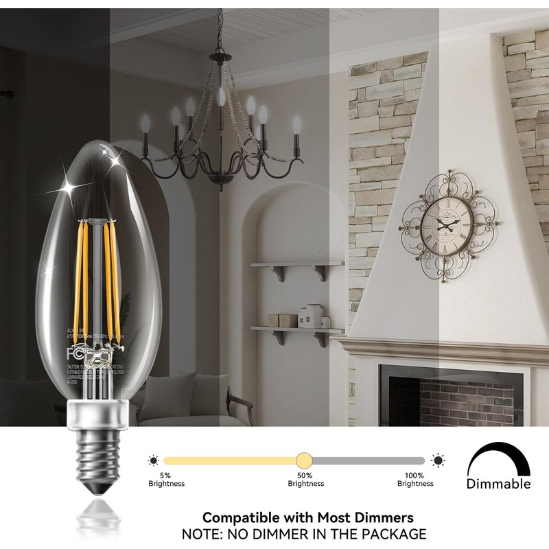 TJOY LED Candelabra Bulbs Dimmable, 60W Equivalent Chandelier Light Bulb,