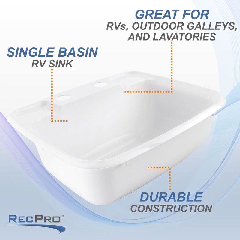 RecPro Rectangle RV Bathroom Sink | Single Bowl Lavatory Sink