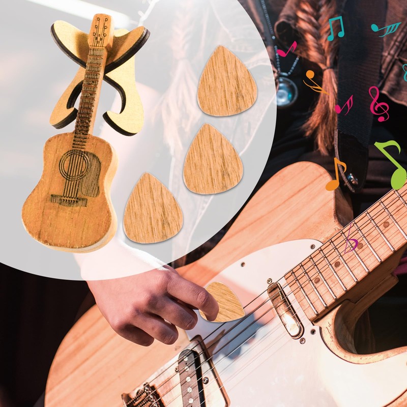 NAESM Wooden Guitar Pick Box with Stand - 6 Pcs