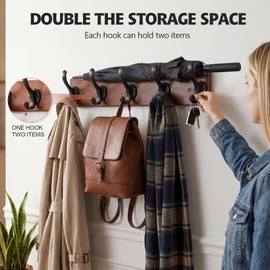 PEOIAOY Wall Mounted Coat Hooks, 5 Dual Hooks, 17.72 Inches (1Pack)