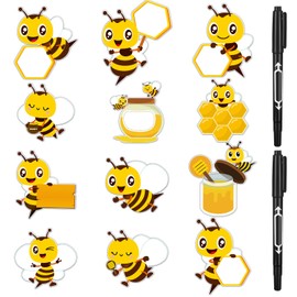 Moinchore 100 Pcs Bee Bulletin Board Cutouts with 2 Pcs Marker Pens Paper Bee Greeting Name Tags Spring Summer Labels for Teacher Student Craft Back to School Party Supplies