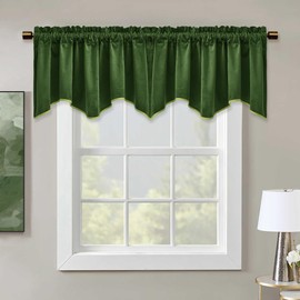 StangH Moss Green Valance for Window Christmas Home Decoration Privacy Scalloped Tier Short Curtains for Kitchen Half Window Bay Dining Room Office, W52 x L18, 1 Panel