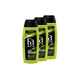 Fa MEN Sport Double Power, Power Boost Body & Hair (3 x 250 ml) 3-in-1 Formula for Body, Hair & Face, Activate Your Body, Mind & Senses with the Refreshing Fragrance of Guarana & Ginseng