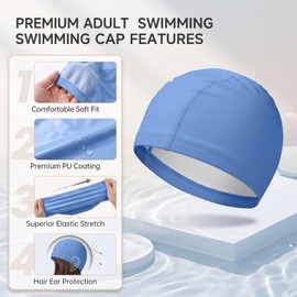 Gorro de Natación, Impermeable, Alta Elasticidad, Gorro de Baño Universal de PU, Equipo de Natación para Adultos, for Swim Training, Beach, Pool, Spa