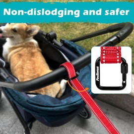 PetBonus Dog Leash Wrist Strap, Safety Strap for Retractable Leash, Lockable Reflective Short Dog Walking Lead with Adjustable Soft Padded Handle, Extra Layer Security for Pet Stroller (Red)
