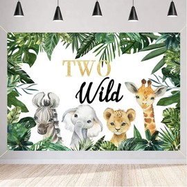 Safari Two Wild Backdrop Safari Animal Second Birthday Party Backdrop Jungle Boy 2nd Birthday Party Decoration Photography Backdrop Birthday Poster, 150 cm x 90 cm