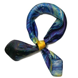 Shanlin Unisex 100% Mulberry Silk Square Scarf in Gift Box (21x21) (Starry Night)
