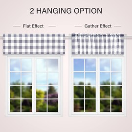 Simple Deluxe Buffalo Plaid Blackout Valances Curtains for Kitchen Windows, Living Room, Farmhouse, Bedroom, Rod Pocket Kitchen Curtain Valance, 52" W x 15" L, White&Gray, New