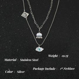 GAUEIOUR Anime Necklace Jujutsu Cosplay Accessories Pendant Double Layer Stainless Steel Satoru Gojou Necklaces,Perfect for Daily Wear & Anime Fans,Great Gift for Fans (Silver)